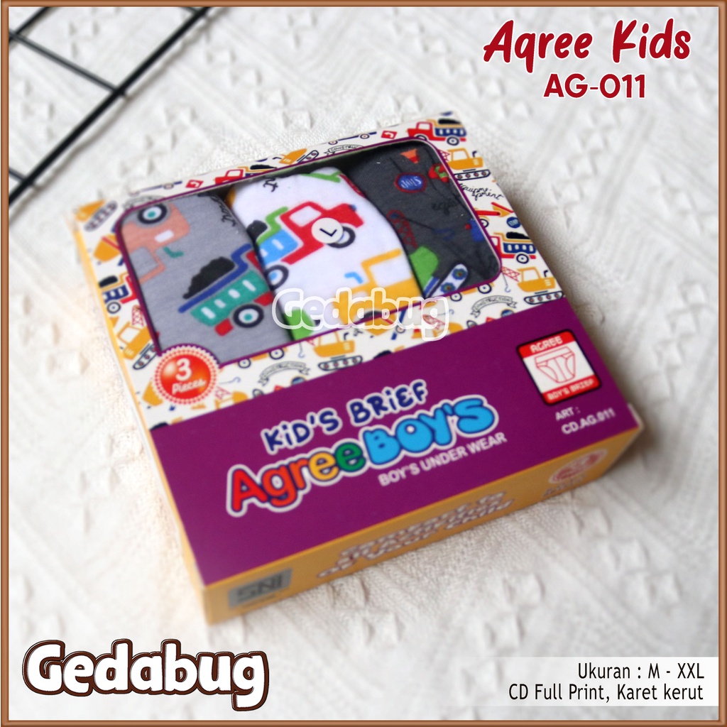 3 Pcs - CD Anak Agree Kids AG 011 | Celana dalam anak full print karet Boxer | Gedabug