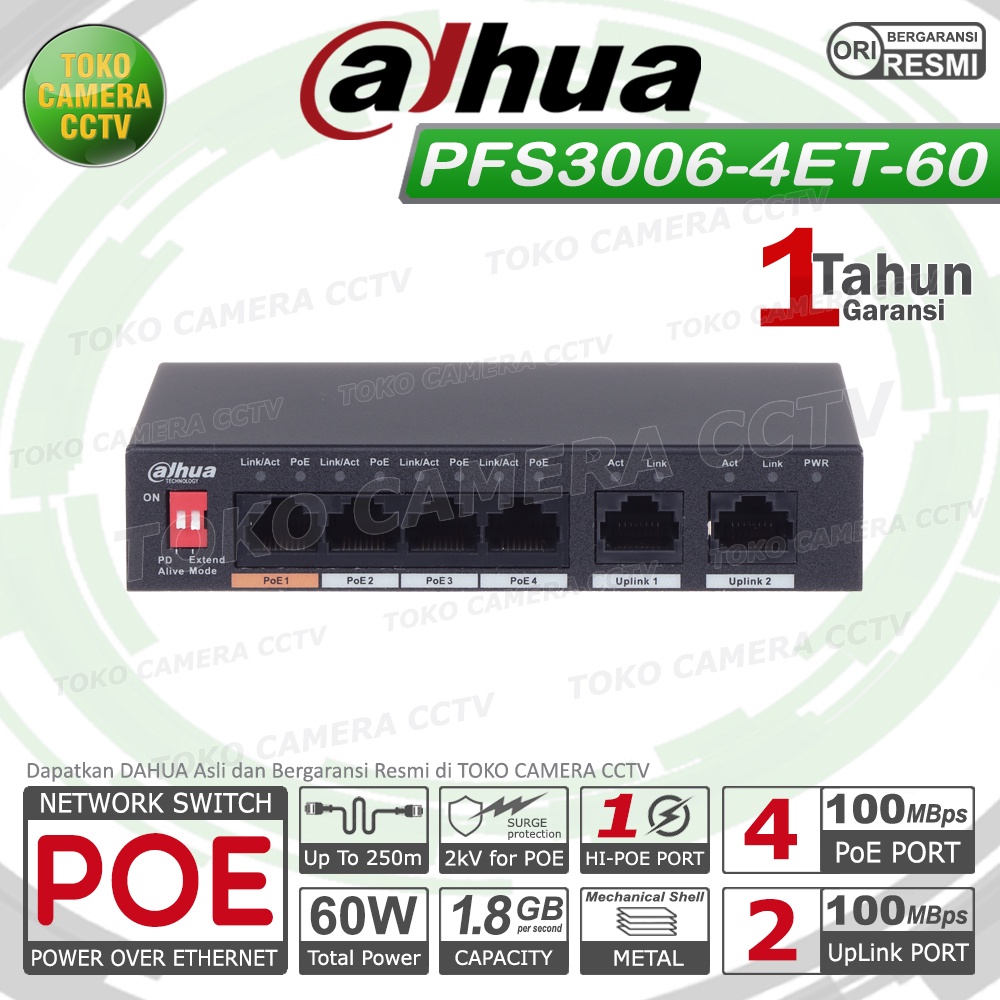 SWITCH POE 4 PORT DAHUA DH-PFS3006-4ET-60