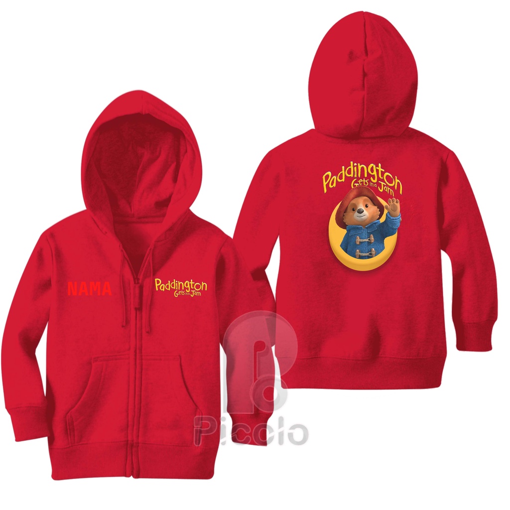 (FREE NAMA) SWEATER HOODIE ZIPPER ANAK MOTIF PADDINGTON GETS INA JAM UNISEX