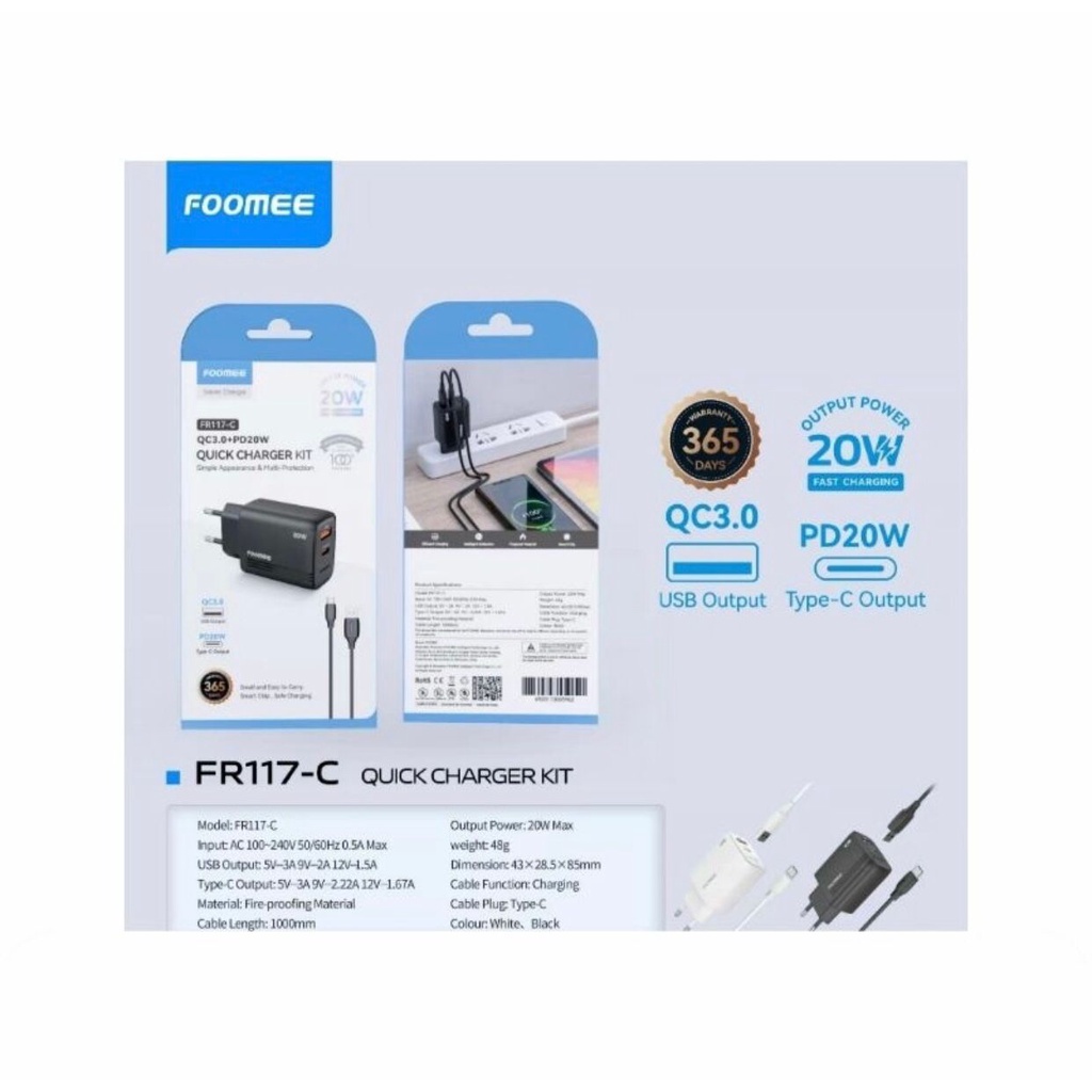 FOOMEE FR117-C QUICK CHARGER KIT 3.0A 20W PD Original Foomee
