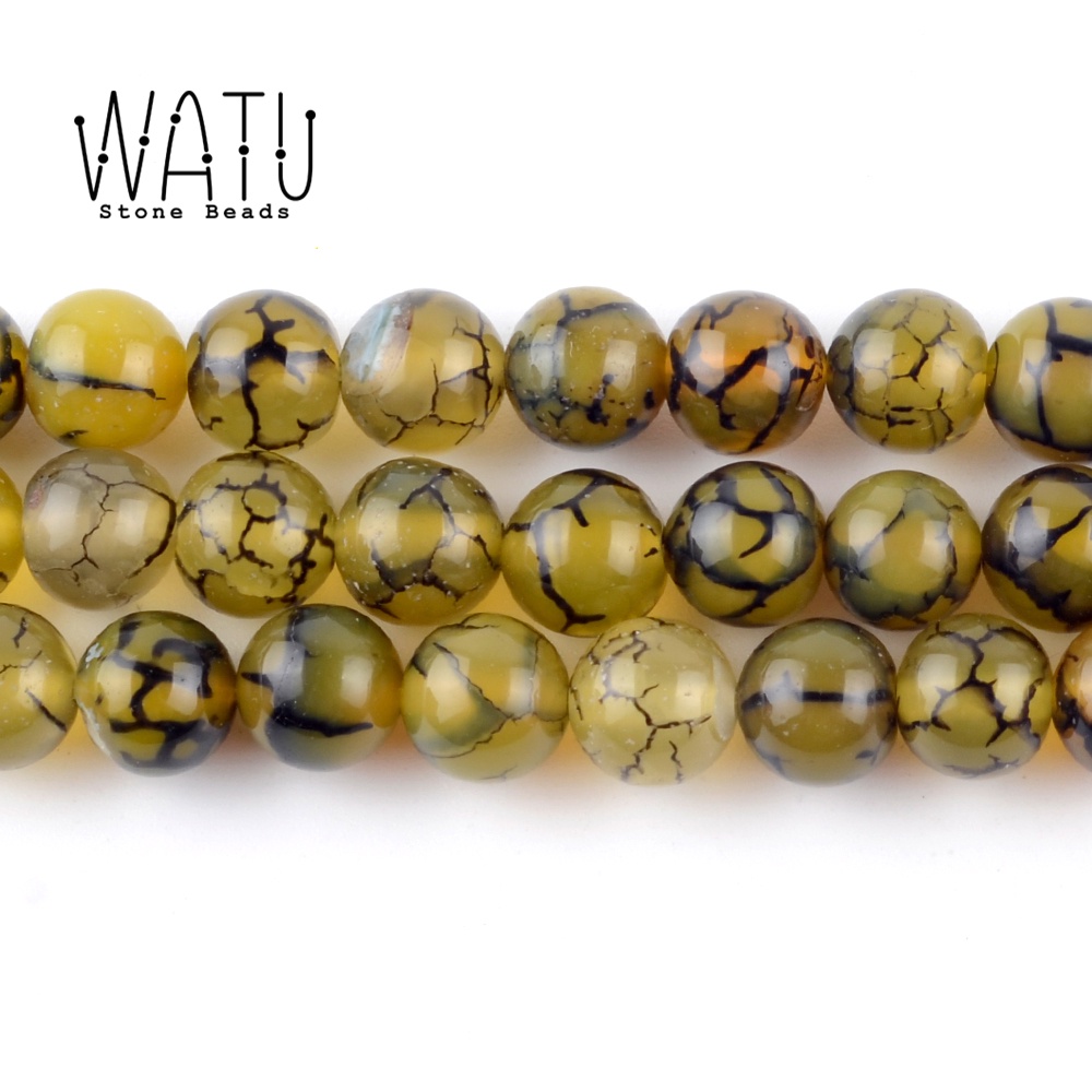 Manik Batu Alam Sisik Naga Kuning Yellow Cracked Agate Stone Beads