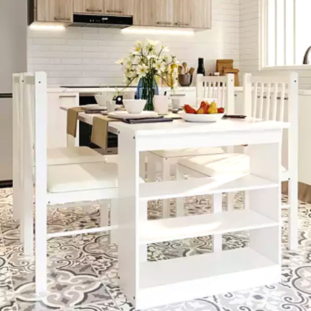 Set Meja Makan Minimalis Knockdown Kayu Solid 4 Kursi Awet Dan Kuat