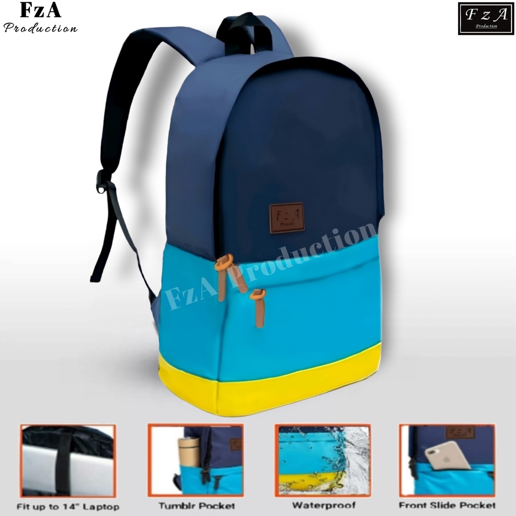 FzA Official - Big Promo..Tas Ransel Distro sekolah kuliah Kerja Pria 4286CV Tas Ransel Laptop - Navy Yellow