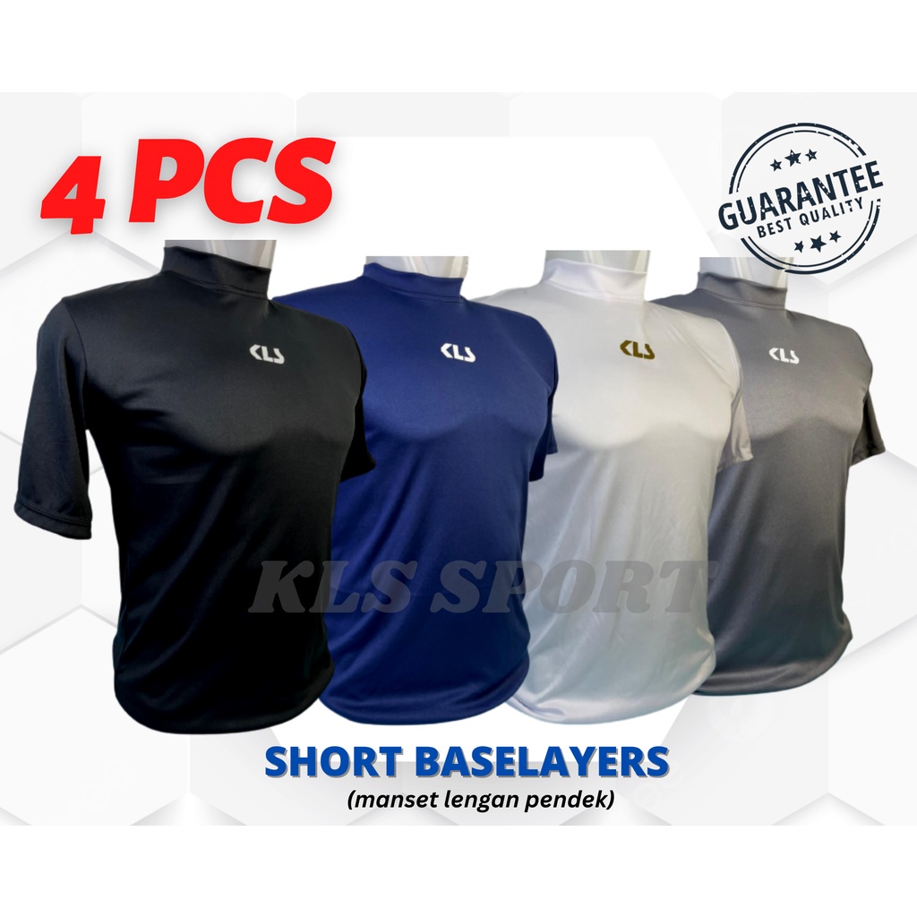 4 pcs Manset Lengan Pendek Baju Olahraga Gym Pria Wanita, Baselayers KLS