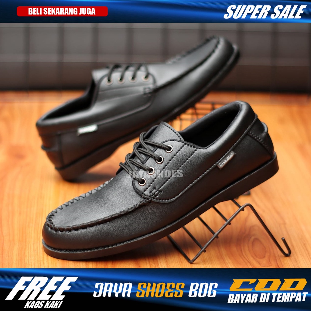 Sepatu Formal Kasual Pria Kulit Syintetik Model Pantofel Hitam Sepatu Santai Kerja Kuliah