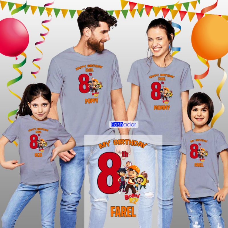 Tshirt kaos distro dewasa dan anak family couple boboiboy nama kamu