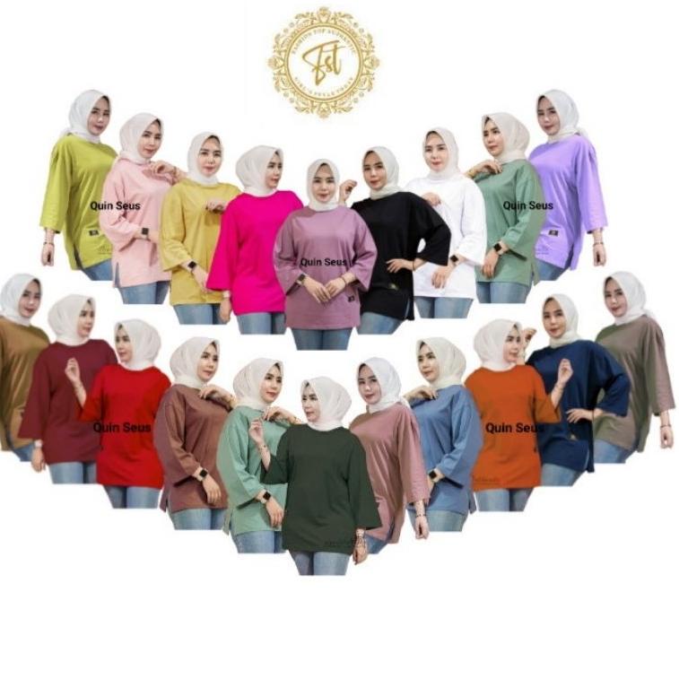 LANGSUNG ORDER [TERLARIS] KAOS WANITA OVERSIZE JUMBO ATASAN KAOS LENGAN 7/8 TERBARU MOTIF POLOS BLOU