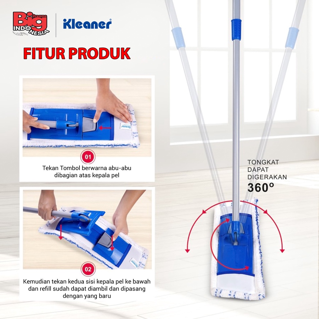 Alat Pel Lantai 1 Pcs Microfiber Flat Mop Pembersih Lantai Kleaner K19008