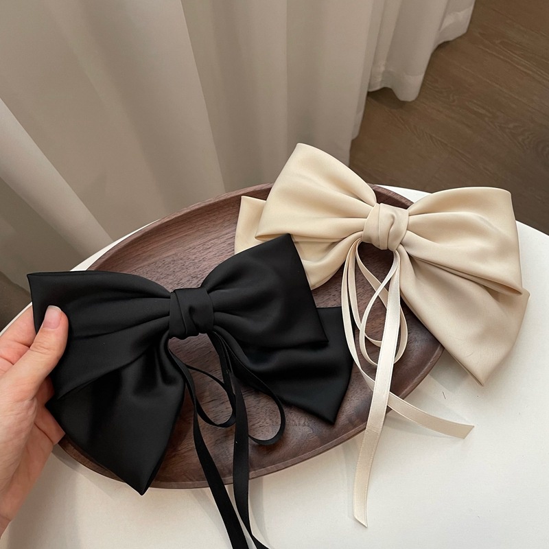 SUPER FAIRY BIG BOW HAIRCLIP RIBBON HAIR CLIP KLIP JEPIT RAMBUT PITA BESAR JEPITAN GIRLY FRENCH RETRO VINTAGE KLIP AKSESORIS SATIN KAIN SILK LEMBUT WARNA SOLID POLOS HITAM PUTIH BEIGE KREM IVORY KOREA KOREAN INS TRENDY NICHE