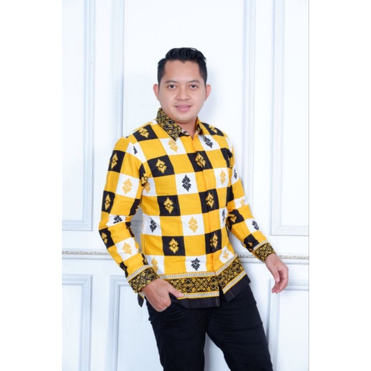 Kemeja Batik Pria Lengan Panjang Baju Atasan Cowok Modern Terbaru Pakaian Formal Casual Lapis Full F