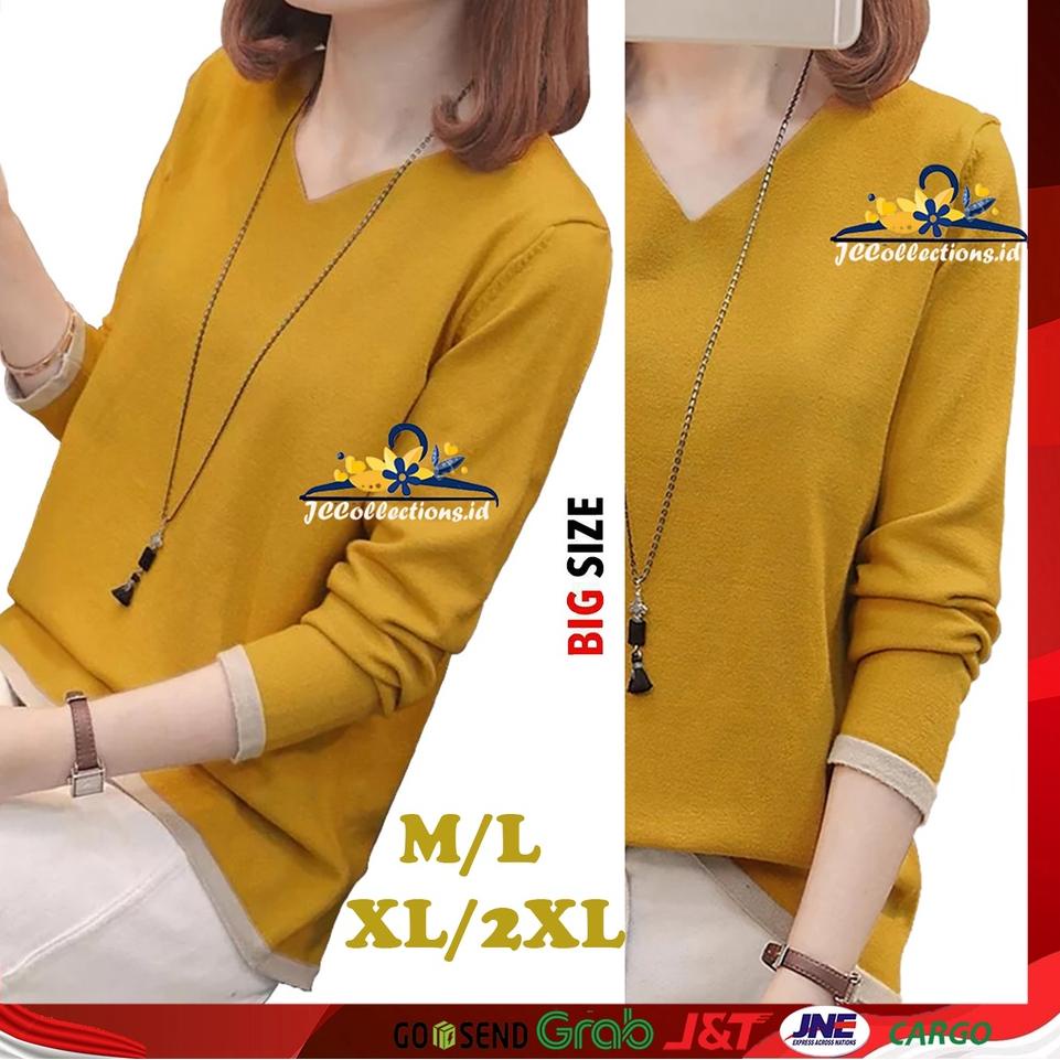 Terbaik Sweater Rajut Wanita Oversize VNeck Lengan Panjang Gaya Korea Finny - JCCollections