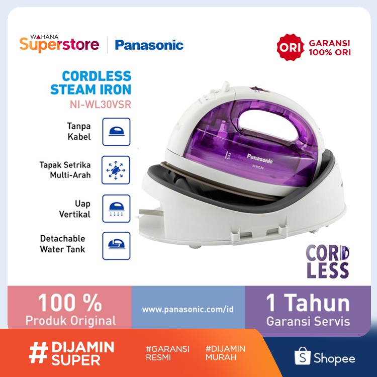 Panasonic Setrika Listrik Steam Iron Uap Tanpa Kabel - NIWL30VSR | NI-WL30VSR