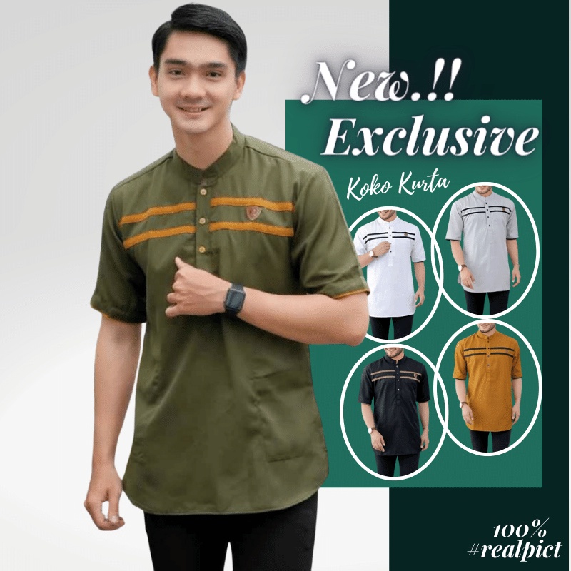 Baju Koko Kurta Dewasa Lengan Pendek Material Catton Adem Serap Keringat