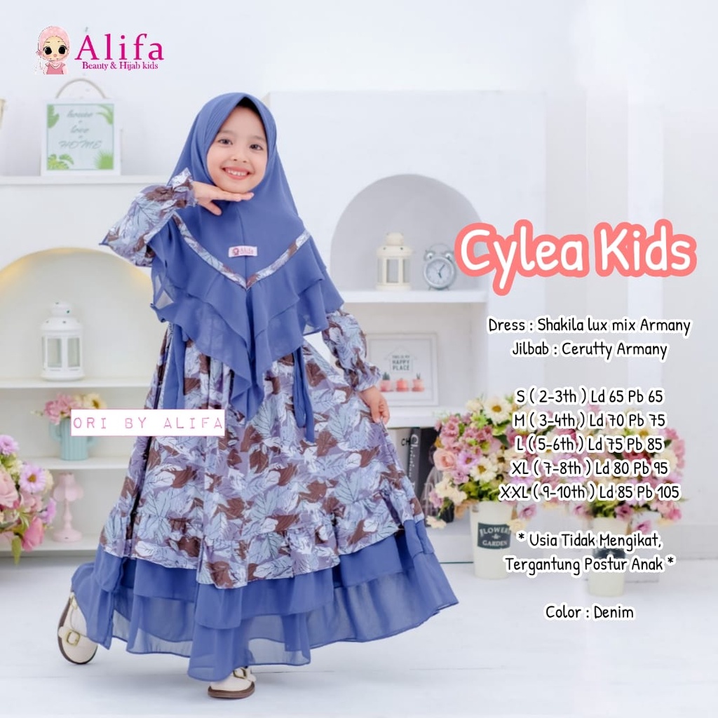 CYLEA SET KIDS ORIGINAL BY ALIFA SETELAN BAJU ANAK GAMIS DAN KERUDUNG SYARI SETELAN BAJU MUSLIM ANAK