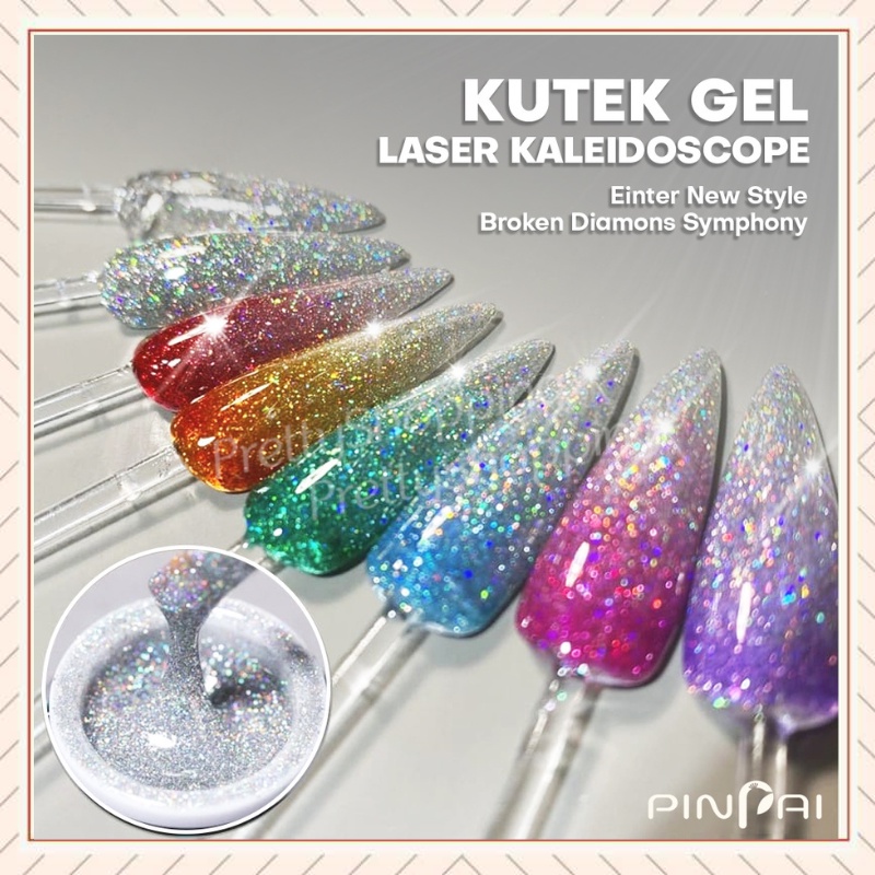 Pretty Kutek Gel Laser Kaleidoscope UV LED/Kutek LASER Gel Puding Gliter UV LED/Nail Polish Gel Art Glitter/Fashion Halal/Cat Kuku