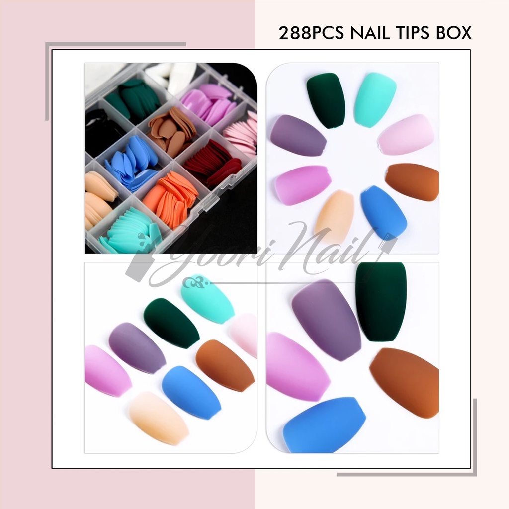 288pcs Nail tips box stiletto coffin oval  medium almond nail tips colorful glossy