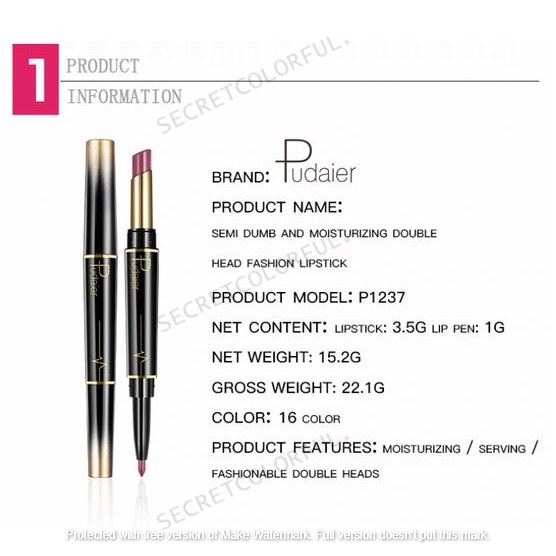 Pudaier Double Matte Pencil Lipstick 2 in 1