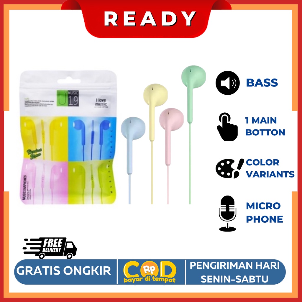 Earphone Headset U19/U30/U28 Macaron Ngebass