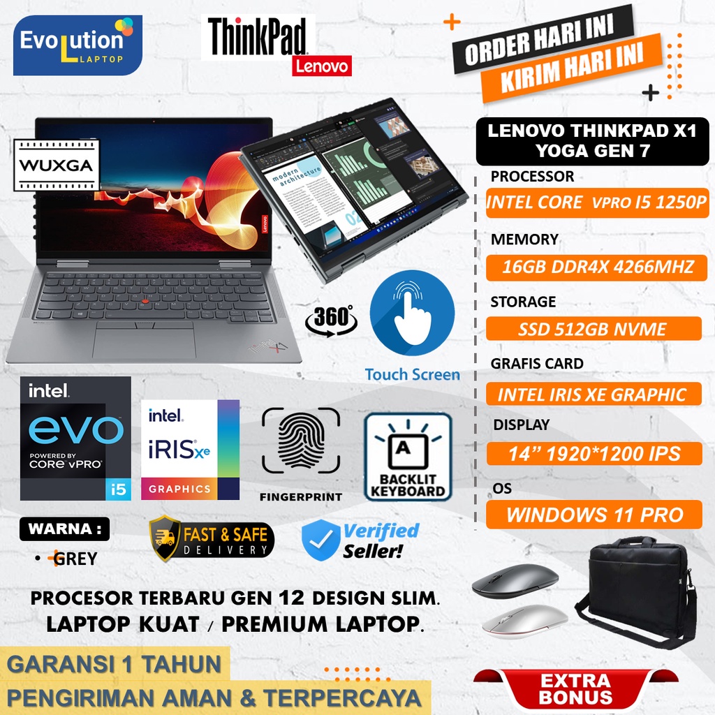 Lenovo Thinkpad X1 YOGA gen7 Intel Core I5 1250P Gen12 Ram 16GB 512GB SSD IRIS XE WUXGA Windows11pro