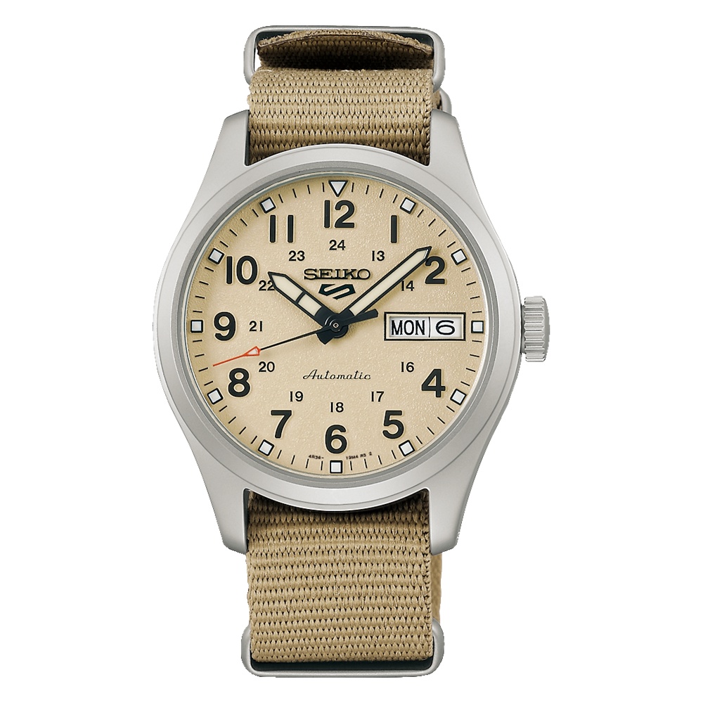 Seiko 5 Sports SRPJ83K1 Automatic Beige Nylon Strap - Jam Tangan Seiko Original
