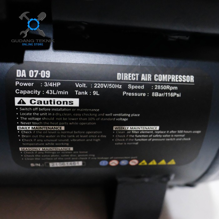 Mesin Kompresor Angin Listrik 9 Liter 0.75 HP DA0709 ARTIX / Electric Mini Air Compressor Portable 3/4Hp 9L DA 0709 ARTIX
