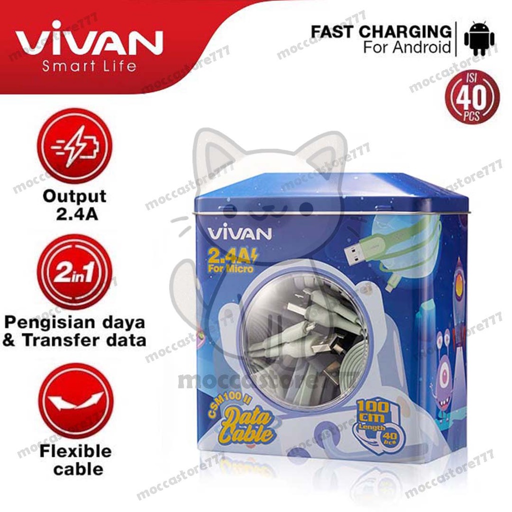 VIVAN CSM100 New Kabel Data Micro USB Fast Charging 2.4A Data Cable for Android - Garansi Resmi 1 Tahun