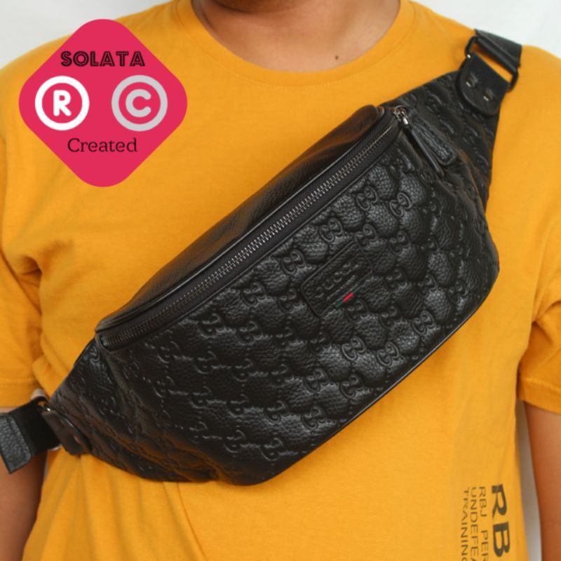 tas slempang kulit asli pria - waistbag pria asli - tas bahu pria