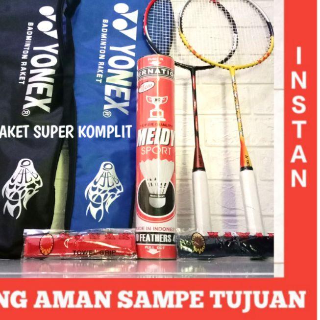 ۞ Raket badminton paket komplit ( 2 raket 1 tas 2 grip 12 kok ) ✺