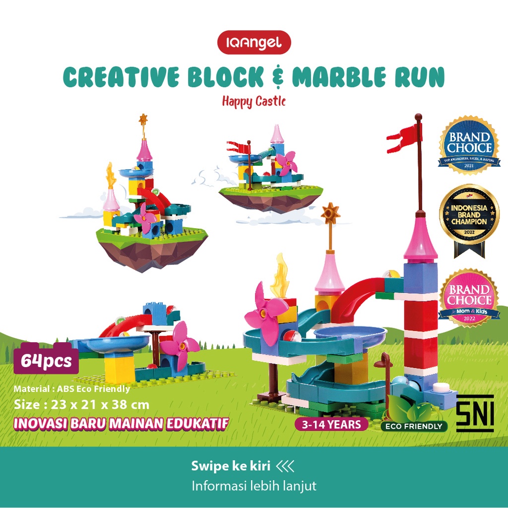 IQAngel Creative Block &amp; Marble Run Toys Balok Mainan Anak DIY 316 pcs / Gift / Partikel Berukuran Besar / DIY / SNI