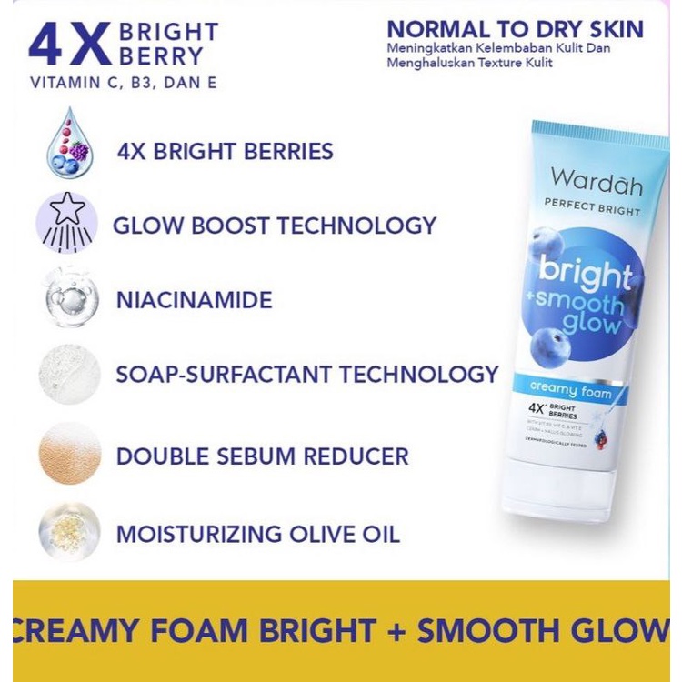 FACIAL CREAMY FOAM WARDAH SMOOTH GLOW PERFECT BRIGHT FACIAL WASH 100ML