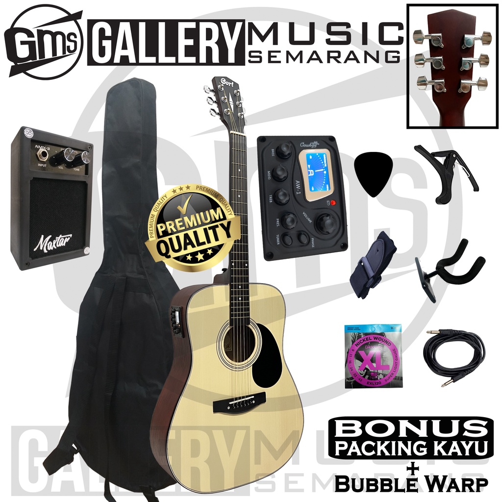 Gitar Akustik Elektrik Cort AD810 OP Custom Equalizer Tuner Cowboy AW-1 Paket Super Komplit