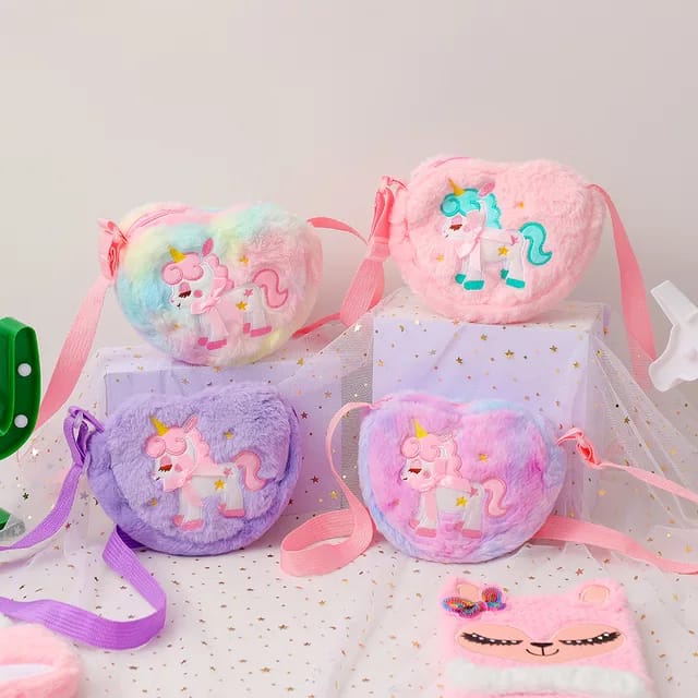 05 tas selempang bulu unicorn anak uk  20 x 15 cm tas import anak perempuan