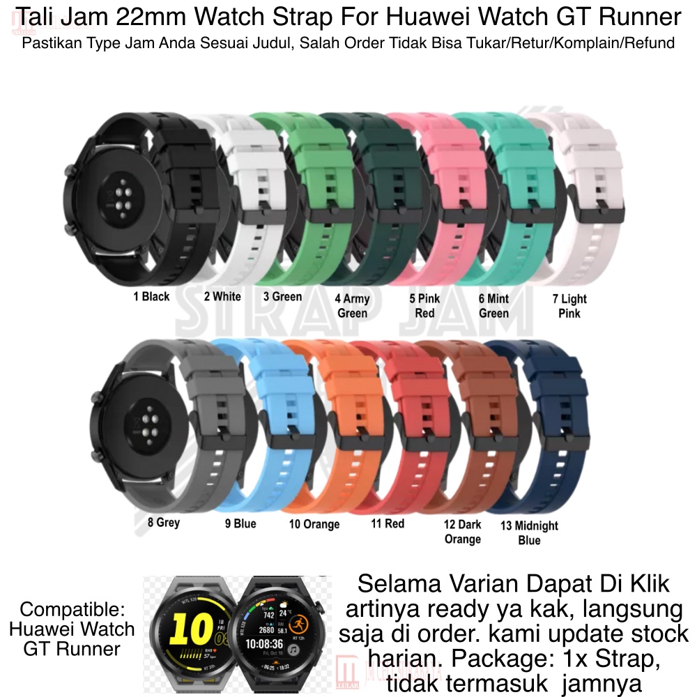 T2E 22mm Strap Smartwatch Huawei Watch GT Runner - Tali Jam Pria Karet Rubber