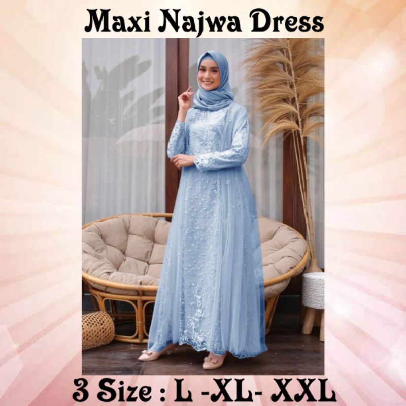 PAKAIAN MUSLIM WANITA BUSUI MODEL TERBARU KEKINIAN/MAXI NAJWA DRESS 3 SIZE L- XL-XXL/MATT MOSCREPE MIX BROKAT MUTIARA DAN TILLE TUTU/FASHION MUSLIM WANITA TERBARU KEKINIAN VIRAL/GOOD QUALITY