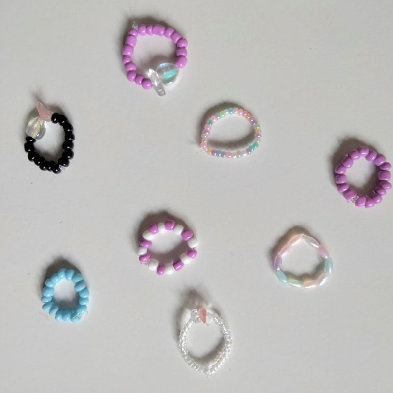 Cincin Manik Simpel Pastel warna warni pelangi Pink Ungu Biru Aesthetic