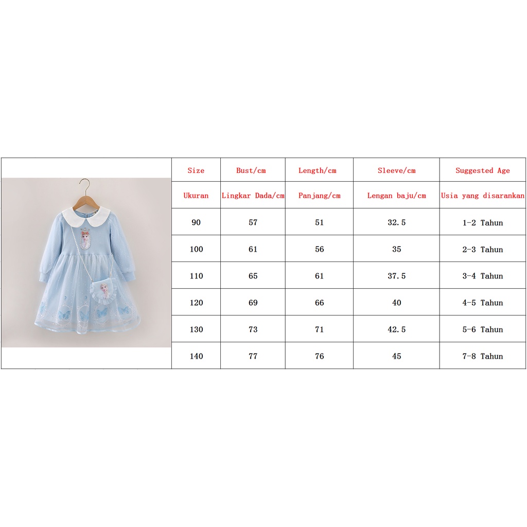 [Tas Gratis] Gaun Putri Elsa Dress Aisha Anak Perempuan Baju Ulang Tahun Anak Frozen Aisha Dress Baru [1-8 tahun]