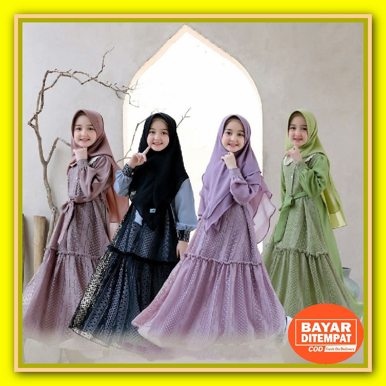 Gamis Anak Perempuan Terbaru 2023 Maxi Remaja Maxy Pesta Modern Dress Murah Games Tanggung Muslim Pakaian Model Muslimah Termurah Baju Dres Kids Lebaran Kekinian Ghamis Lucu Syari Adem Sd Smp Cod - Umama Syari Kids Setelan Gamis Dress + Hijab Khimar