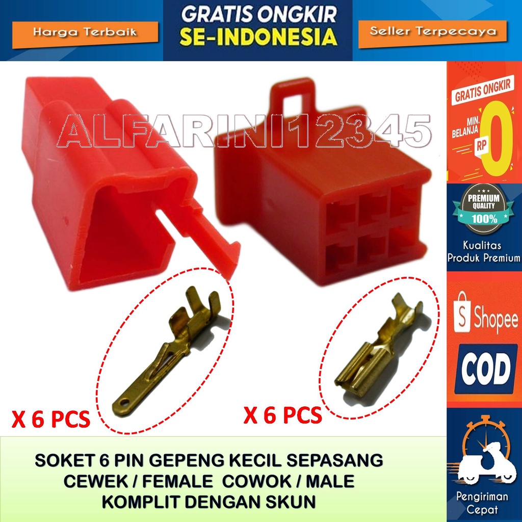 SOKET 6 PIN MERAH SOKET KONEKTOR SOCKET CONNECTOR MOTOR MOBIL - Soket Kabel gepeng 6 Pin Kecil Sepas