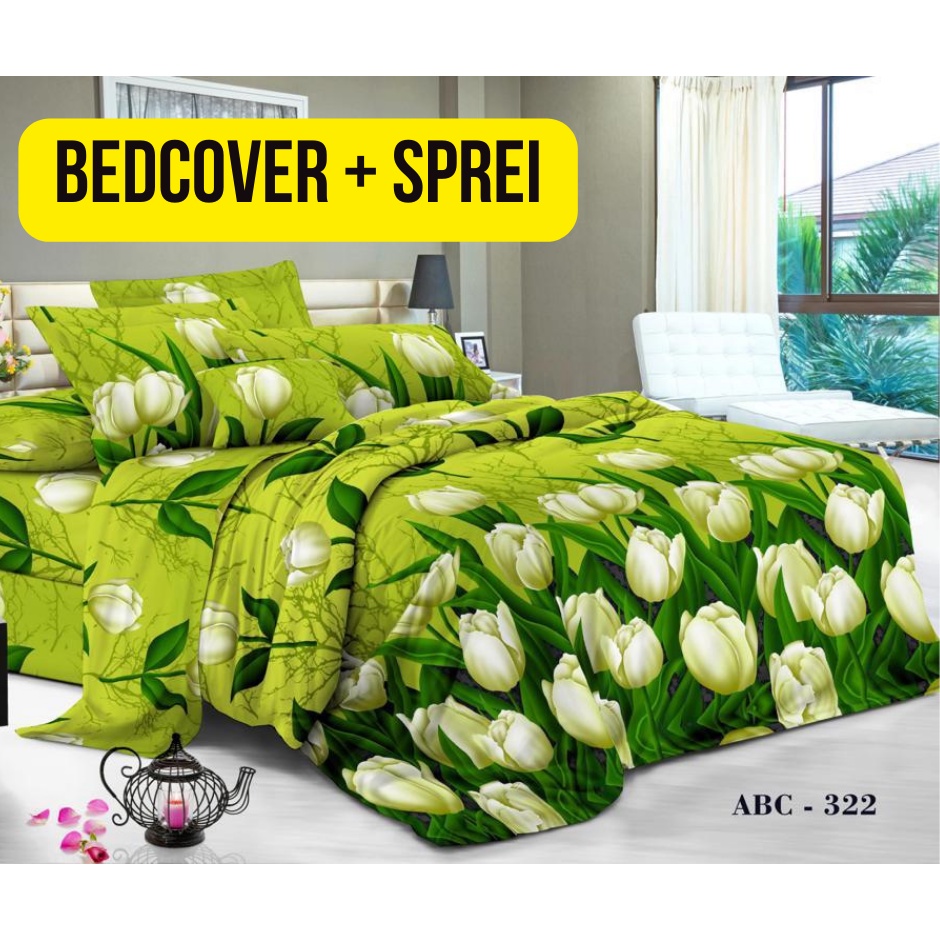 Bedcover + Sprei Set (bantal 2+guling 2) ukuran 180x200