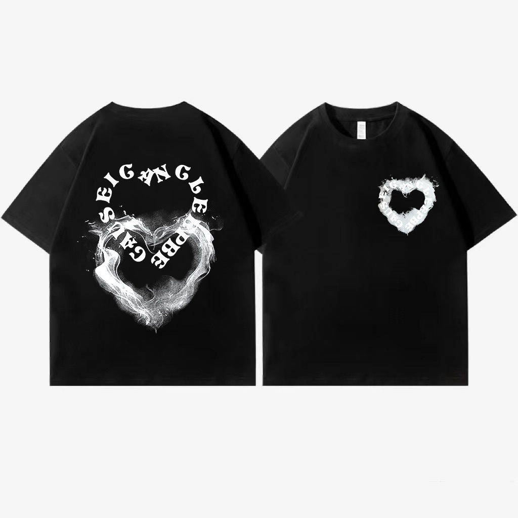 kemeja oversize wanita lengan pendek heart graffiti print T-shirt import kaos wanita korean style premium kaos hitam ootd