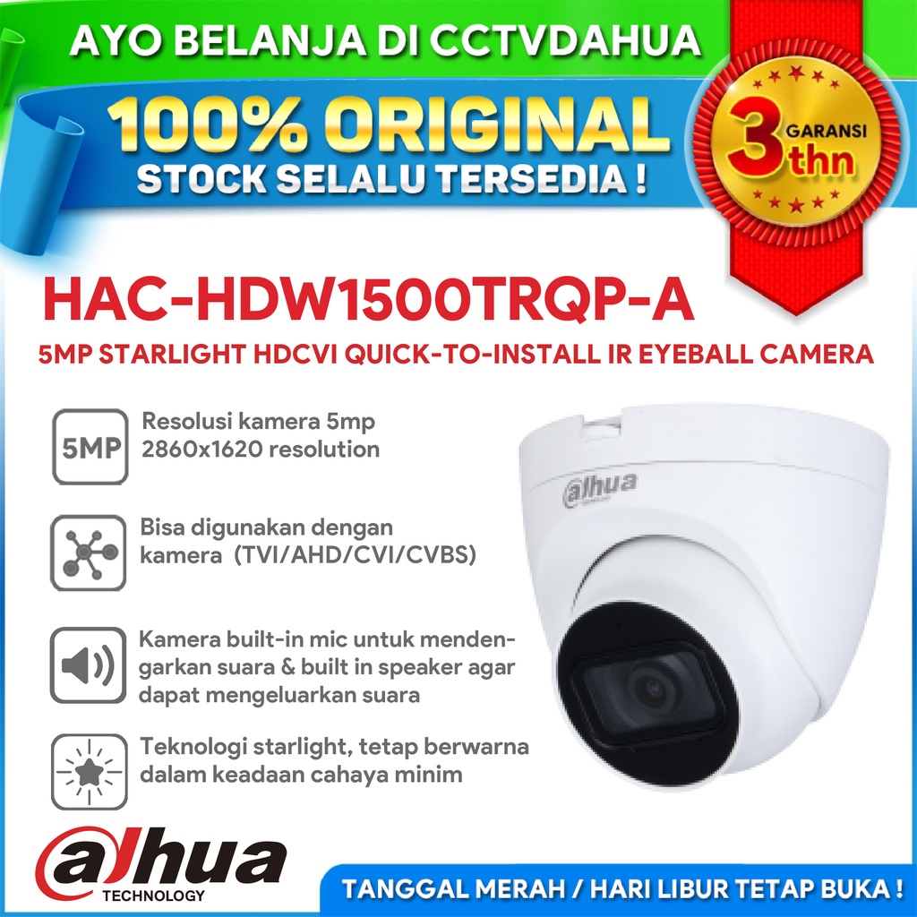 DAHUA HAC-HDW1500TRQP-A 5MP STARLIGHT HDCVI AUDIO IR QUICK-TO-INSTALL