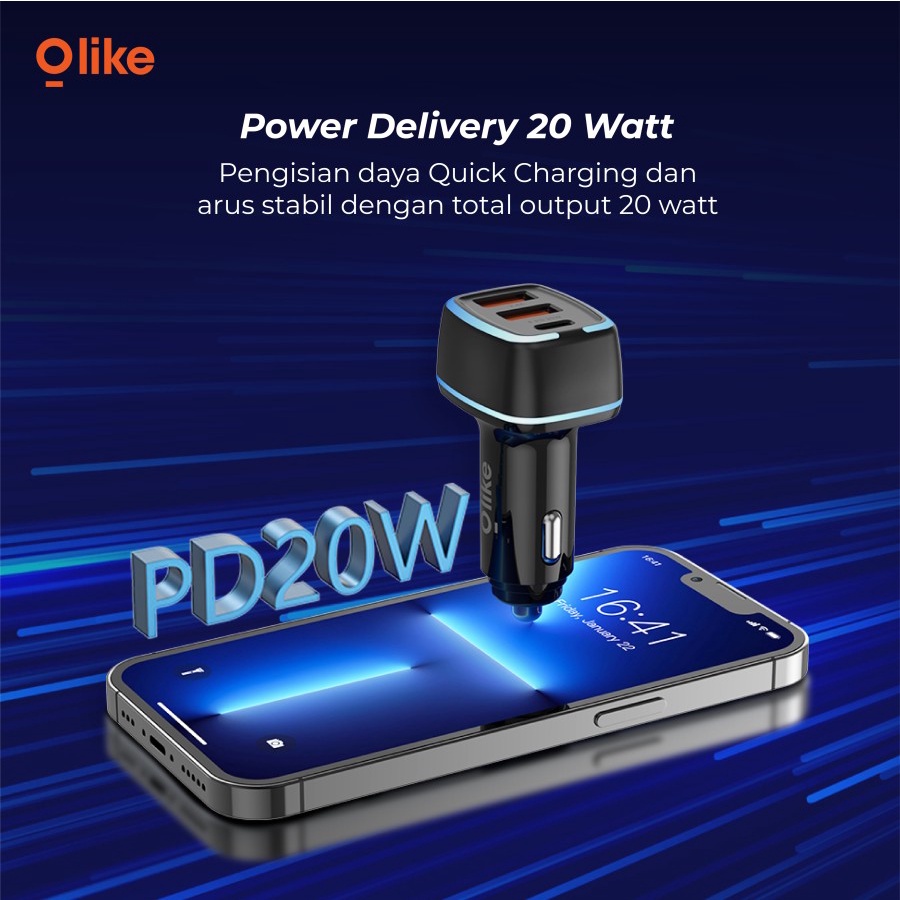 Charger Mobil Olike R3 Car Charger Powerful LED Light PD 20 watt