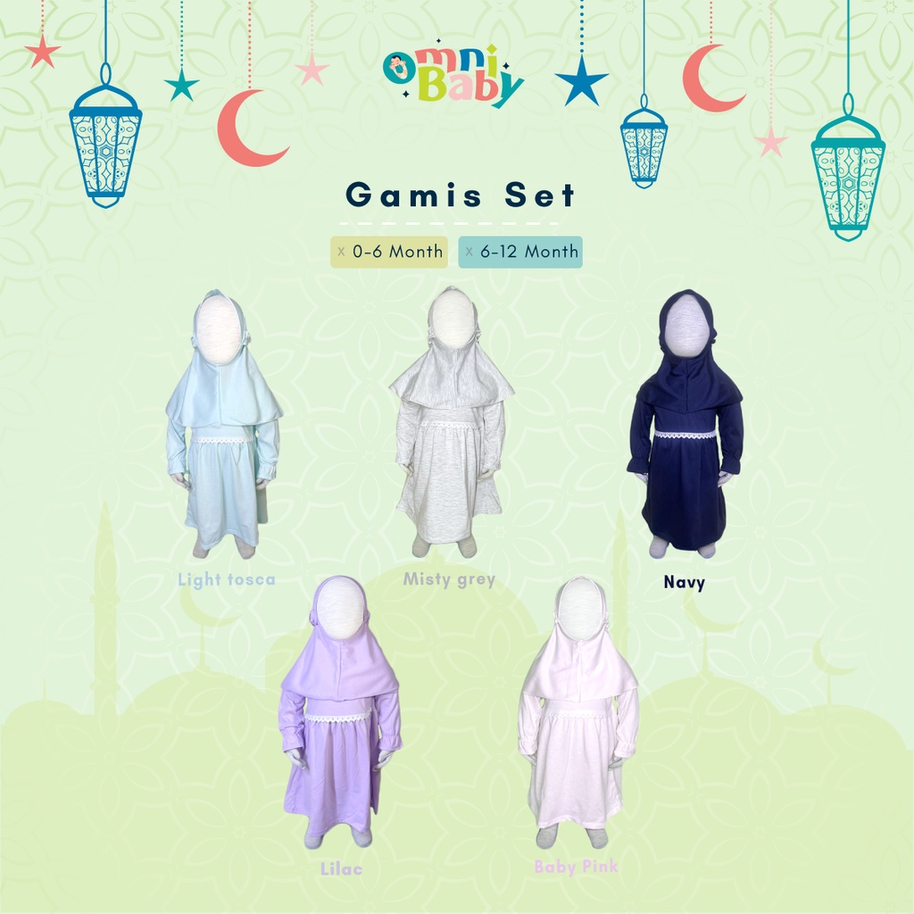 OmniBaby Gamis Bayi Perempuan 0-12 Bulan/ Pakaian Muslim Bayi Perempuan SNI