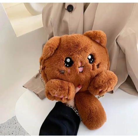 GGS Tas Selempang Boneka Kucing FYKACU Tas tali rantai Tas bulu korean style 2023