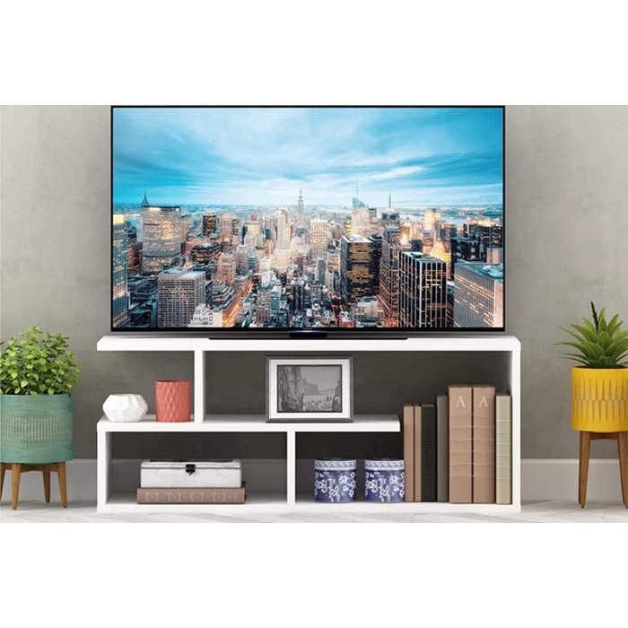 RAY Meja TV Minimalis Murah Bufet TV Kayu Solid Warna Putih