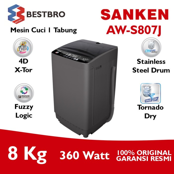 Sanken Mesin Cuci 1 Tabung 8 Kg AW-S807 Top Loading - JABODETABEK ONLY