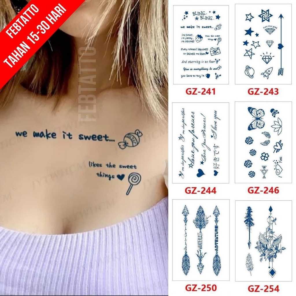 Tato Temporer Ukuran 18cm x 11cm Motif GZ 241 Emoji Kecil Tulisan Tato Lengan Tato Dada Tato Tangan 