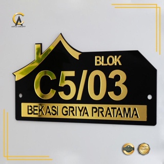 Plat no rumah Akrilik / No rumah minimalis / Papan rumah akrilik Gold (30x20)