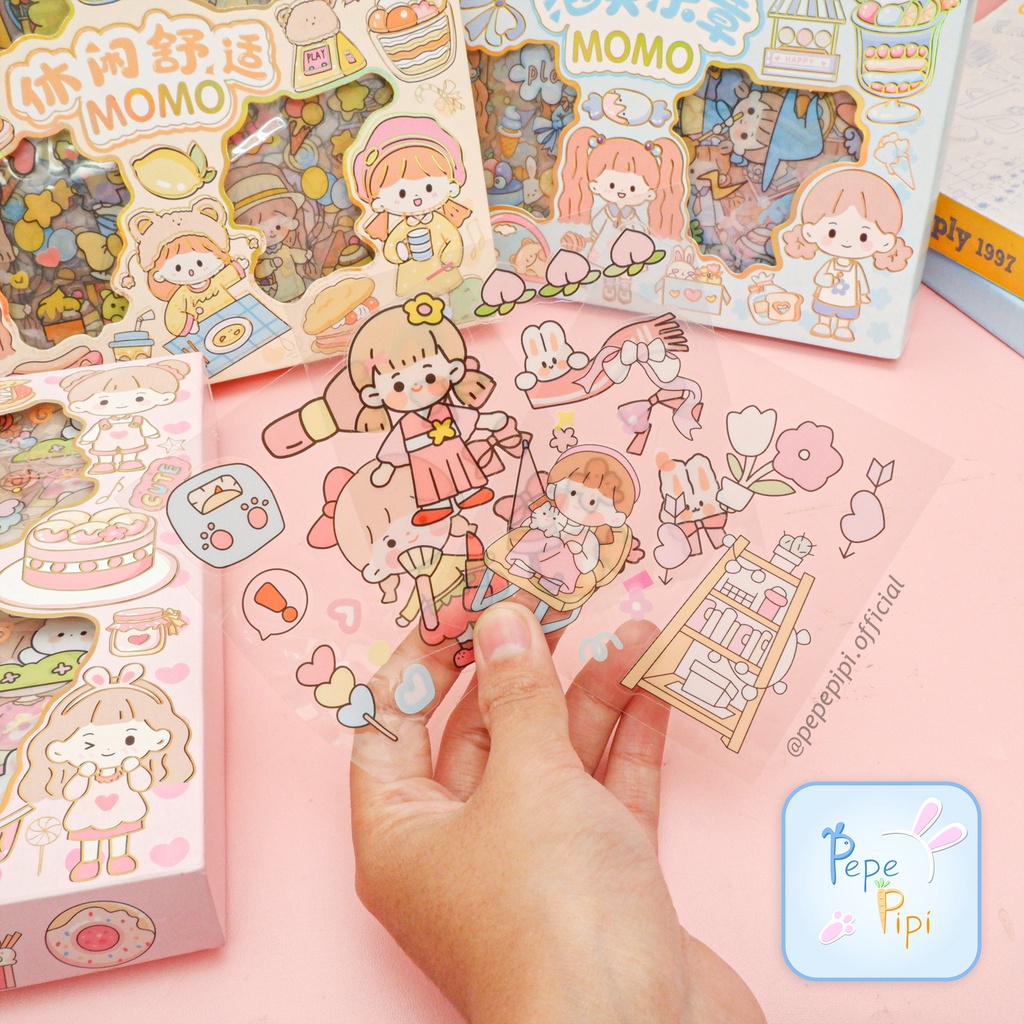 Sticker Momo XT-03 Isi 100 Journal Jurnal Jurnaling Set Stiker Lucu Paket Stiker Lembar alat tulis sekolah pastel lucu box