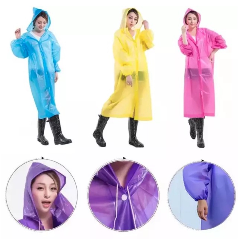 Jas Hujan Dewasa Terusan EVA Raincoat Mantel Hujan Terusan Polos Lightweight Bahan EVA PEVA